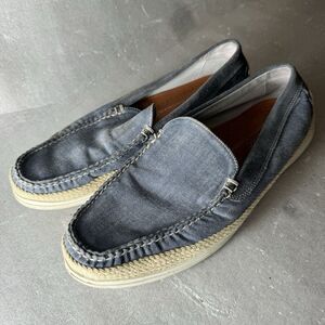 Martin Dingman Mens 9.5 Venetian Watercolor Loafer Blue Canvas Slip On Shoe